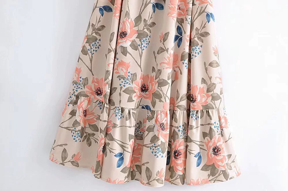 Spring Large Floral Off Shoulder Tie Puff Sleeve Maxi Dress